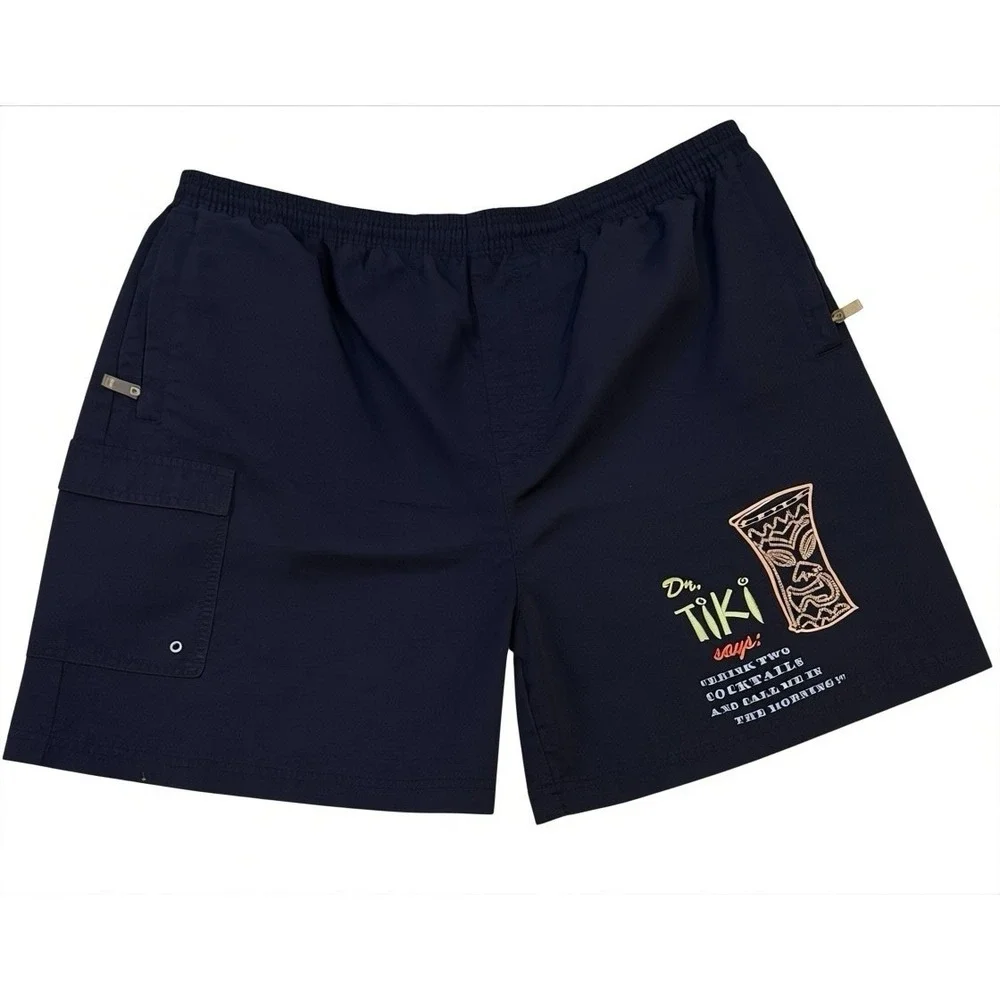 Tori Richard Navy Swim Trunks Men XL Tiki‎ Cocktail Embroidered Shorts Lined